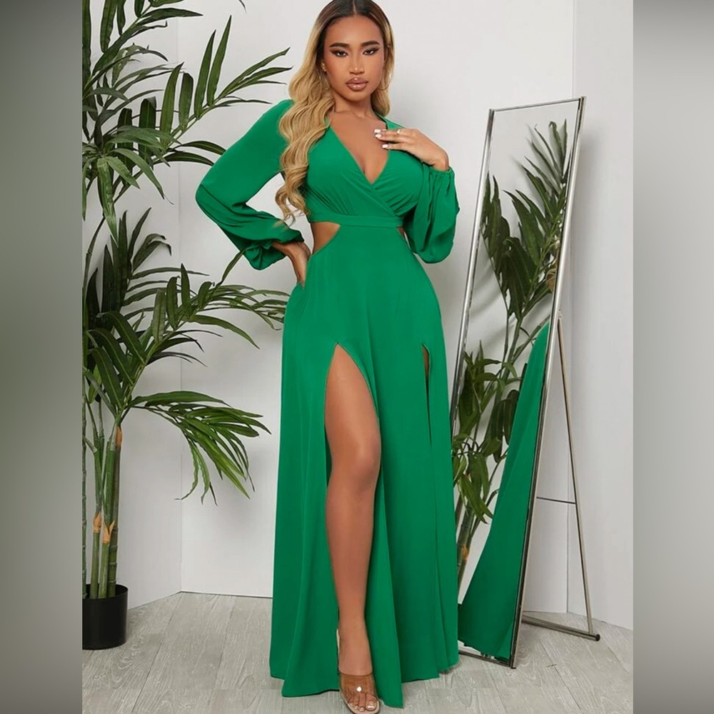 SXY Surplice Neck Split Thigh Cutout Dress